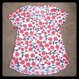 Lularoe White Classic Tee with Red Floral Print